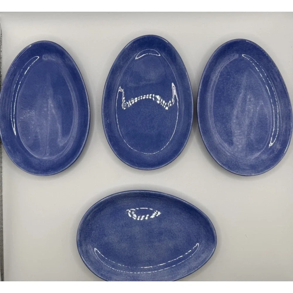 Pfaltzgraff Napoli Blue Individual Deviled Egg Plates Set of 4